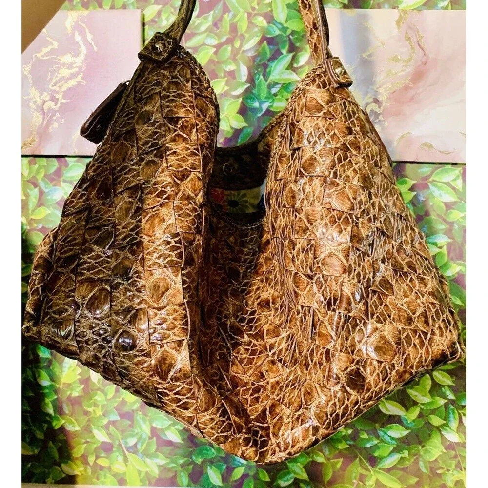 Jessica Simpson Y2K Vintage Woven Brown Purse Tote Brown Leather Hobo Bag